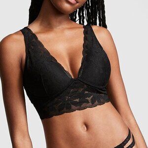 Victoria's Secret PINK Black Lace Plunge Bralette Lightly Lined Size Medium NWT